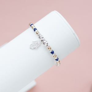 Luxury Hamsa 925 sterling silver bracelet with Lapis Lazuli and 14k gold filled beads