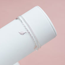 Load image into Gallery viewer, Delicate layered 925 sterling silver chain bracelet with tiny leaf charms