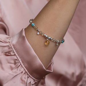 Luxury Citrine stacking bracelet with bright blue Amazonite gemstone