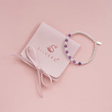 Load image into Gallery viewer, Luxury 100% natural Bright Violet Amethyst stacking bracelet with multicut silver beads