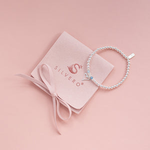 Romantic Heart silver stacking bracelet with Aquamarine gemstone