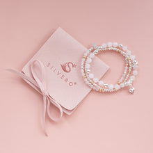 Load image into Gallery viewer, Luxury romantic Rose Quartz gemstone bracelet stack with 14k gold filled beads