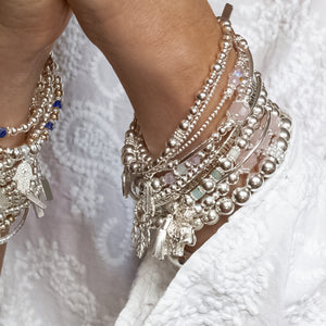 Romantic sterling silver stacking bracelet with Rose Quartz gemstone
