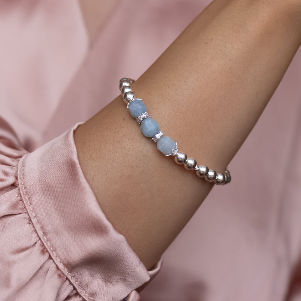 Dazzling natural Aquamarine silver bracelet with Cubic Zirconia stones