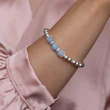 Load image into Gallery viewer, Dazzling natural Aquamarine silver bracelet with Cubic Zirconia stones
