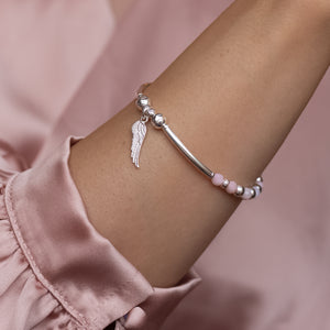 Angel wing stacking bracelet with luxury Pink Opal gemstone