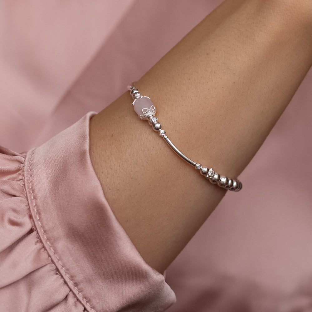 Romantic sterling silver stacking bracelet with Rose Quartz gemstone