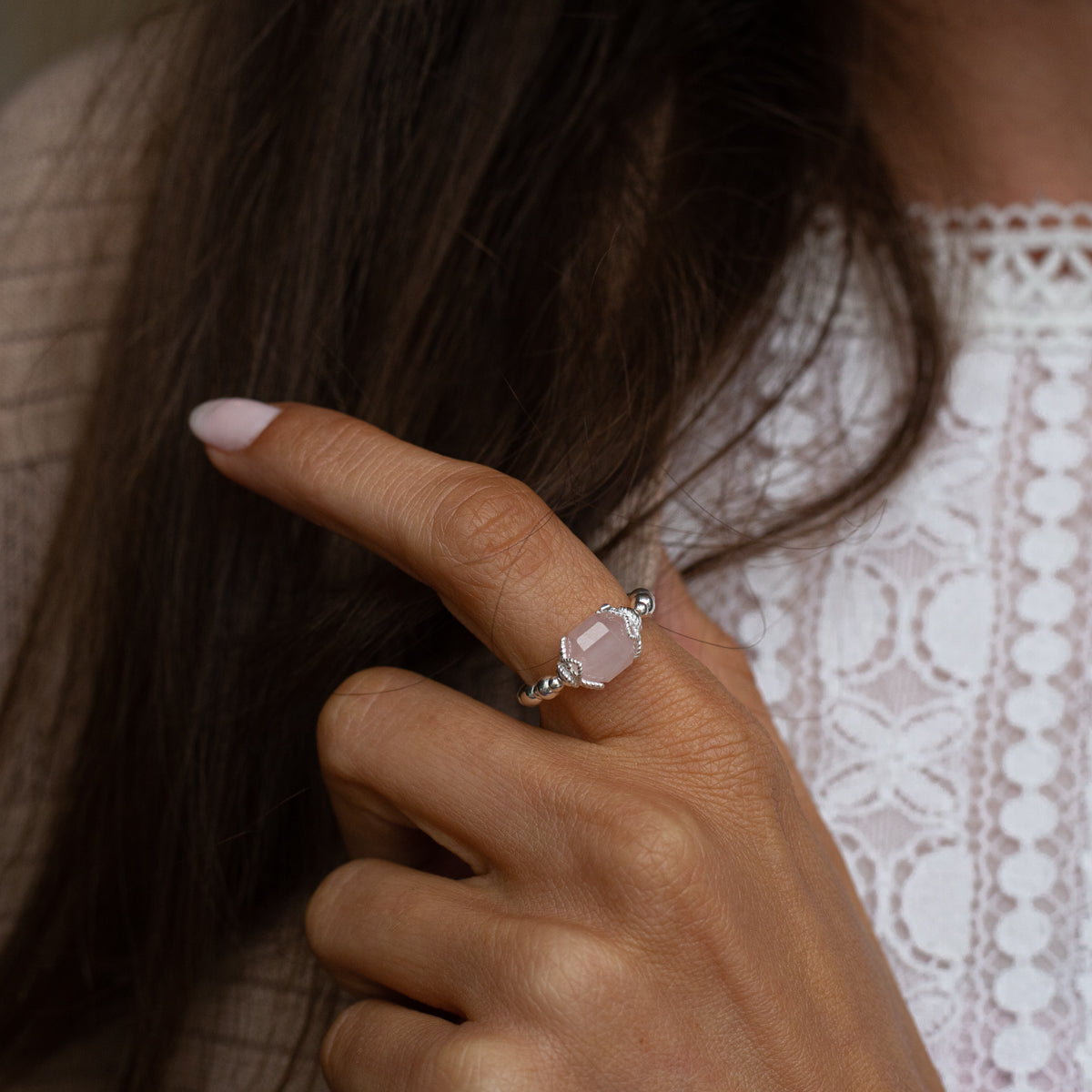 Rosa stacking ring with Rose Quartz gemstone