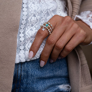 Stella silver ring stack with Amazonite gemstone