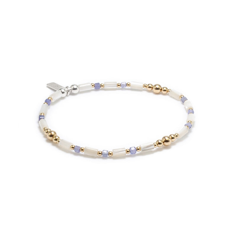Delicate Tanzanite stacking bracelet with Mother of Pearl beads