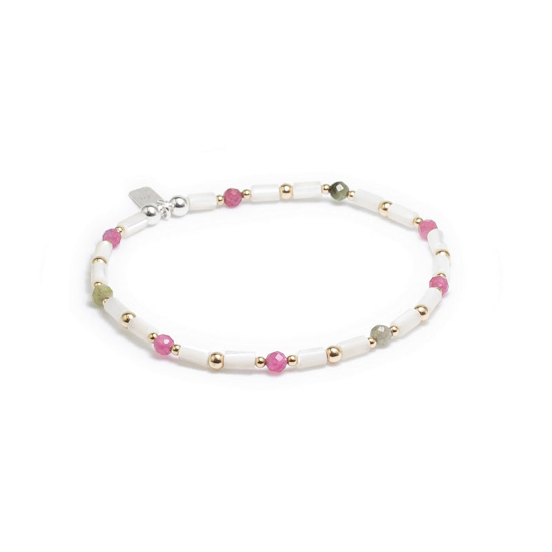 Candy stacking bracelet with Tourmaline and Mother of Pearl