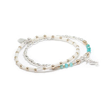 Load image into Gallery viewer, Seahorse bracelet stack with Amazonite gemstone and Mother of Pearl