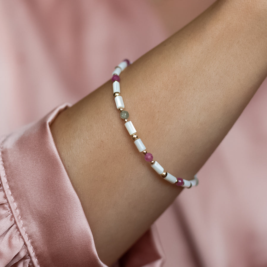 Candy stacking bracelet with Tourmaline and Mother of Pearl