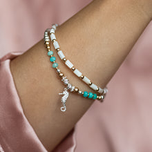 Load image into Gallery viewer, Seahorse bracelet stack with Amazonite gemstone and Mother of Pearl
