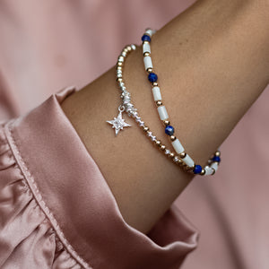 Aster bracelet stack with Lapis Lazuli and Mother of Pearl