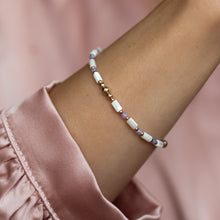 Load image into Gallery viewer, Delicate Tanzanite stacking bracelet with Mother of Pearl beads