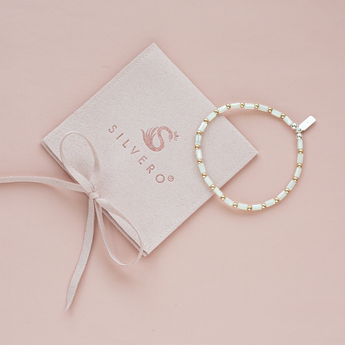 Margo bracelet with 14k gold filled beads and Mother of Pearl