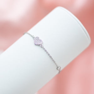 Adorable 925 Sterling silver sparkling heart bracelet decorated with Cubic Zirconia stones - Rhodium plated