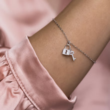 Load image into Gallery viewer, Adorable key and lock 925 sterling silver bracelet with Cubic Zirconia stones - Rhodium plated