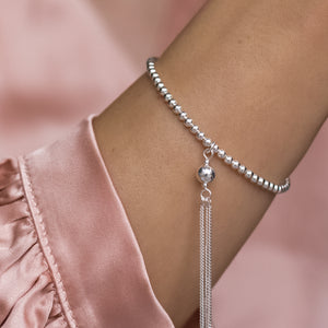 Romantic 925 sterling silver ball elastic/stretch tassel bracelet
