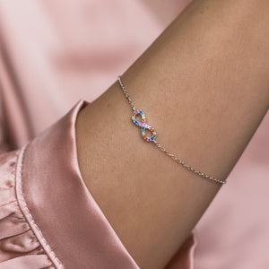 Infinity 925 Sterling silver bracelet decorated with colorful Cubic Zirconia stones - Rhodium plated