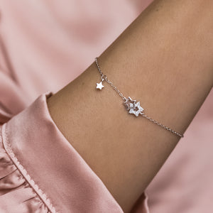 Minimalist star 925 sterling silver bracelet decorated with Cubic Zirconia stones - Rhodium plated