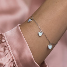 Load image into Gallery viewer, Adorable 925 sterling silver bracelet with white Opal heart charms