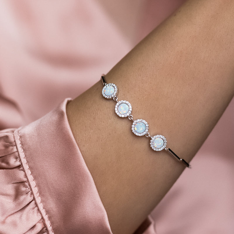 Luxury 925 sterling silver bracelet with white Opal stones and Cubic Zirconia - Rhodium plated