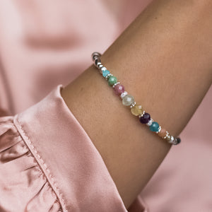 Colorful summer 925 sterling silver bracelet with Garnet, Tourmaline, Rutile Quartz, Fluorite and more