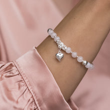 Load image into Gallery viewer, Romantic 925 Sterling silver Heart charm bracelet beaded with Rose Quartz gemstone