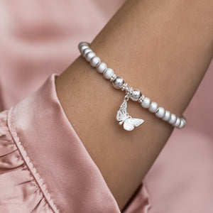 Romantic Butterfly bracelet with 925 sterling silver satin beads