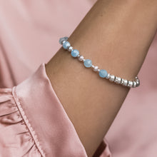 Load image into Gallery viewer, Luxury Aquamarine silver stacking bracelet with dazzling multicut silver beads
