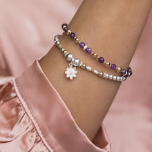 Load image into Gallery viewer, Luxury 925 sterling silver bracelet stack with Flower charm and Amethyst gemstone
