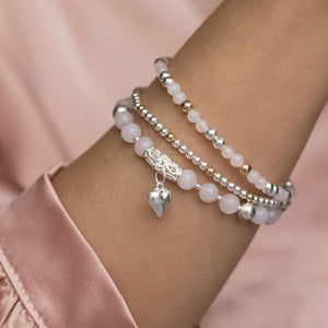 Luxury romantic Rose Quartz gemstone bracelet stack with 14k gold filled beads