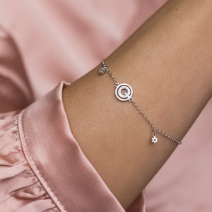 Elegant minimalist 925 sterling silver bracelet with Cubic Zirconia stones - Rhodium plated