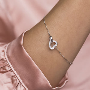 Romantic 925 sterling silver bracelet with Heart charm and Cubic Zirconia stones - Rhodium plated