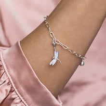 Load image into Gallery viewer, Elegant 925 sterling silver chain bracelet with Dragonfly charm and Cubic Zirconia stones
