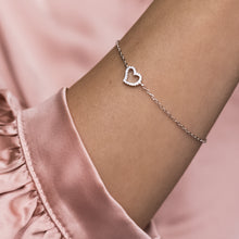 Load image into Gallery viewer, Elegantly delicate 925 sterling silver bracelet with Heart and Cubic Zirconia stones