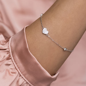 Adorable 925 Sterling silver sparkling heart bracelet decorated with Cubic Zirconia stones - Rhodium plated