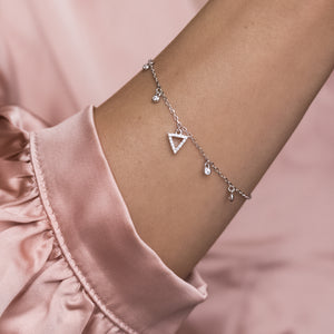Elegant 925 sterling silver Triangle bracelet with Cubic Zirconia charms