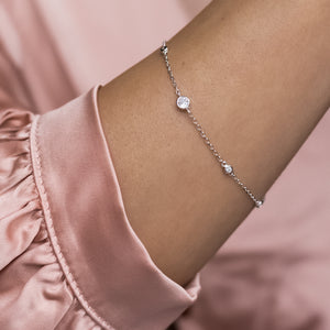 Delicate 925 Sterling silver minimalistic bracelet decorated with Cubic Zirconia stones - Rhodium plated