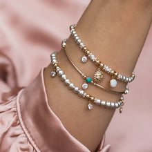 Load image into Gallery viewer, Luxury silver bracelet stack set with 14k gold filled Sun, Opal gemstone and Cubic zircona charm
