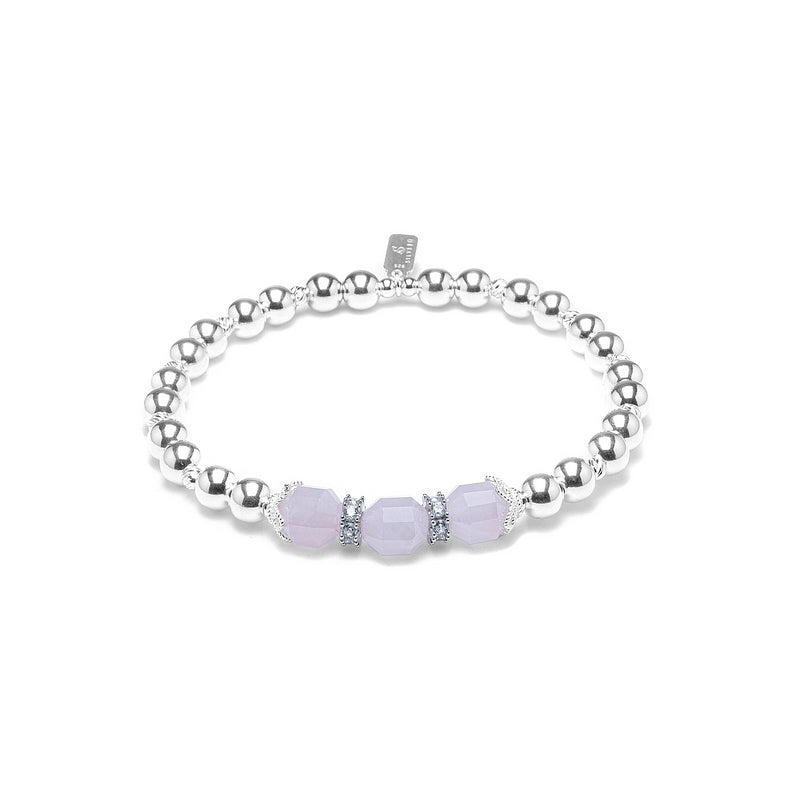 Dazzling natural Rose Quartz silver bracelet with Cubic Zirconia stones