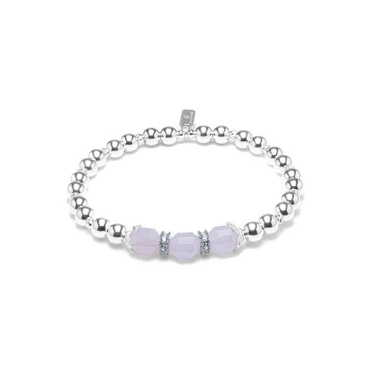 Dazzling natural Rose Quartz silver bracelet with Cubic Zirconia stones