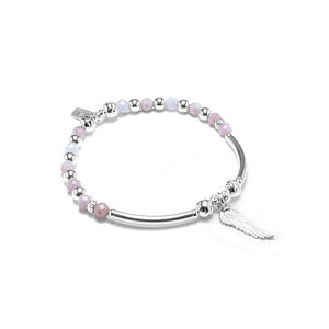 Angel wing stacking bracelet with luxury Pink Opal gemstone