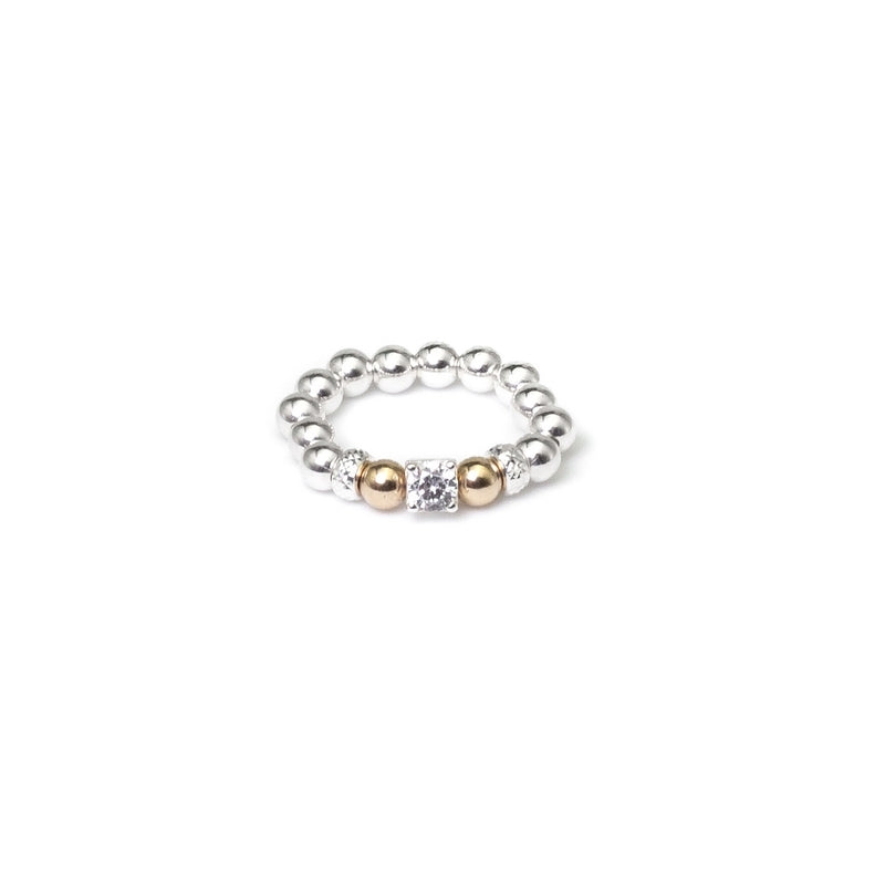 Cubic Zirconia stacking ring with 14k gold filled beads