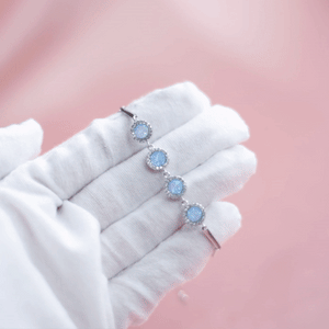 Luxury 925 sterling silver bracelet with sky blue Opal stones and Cubic Zirconia 