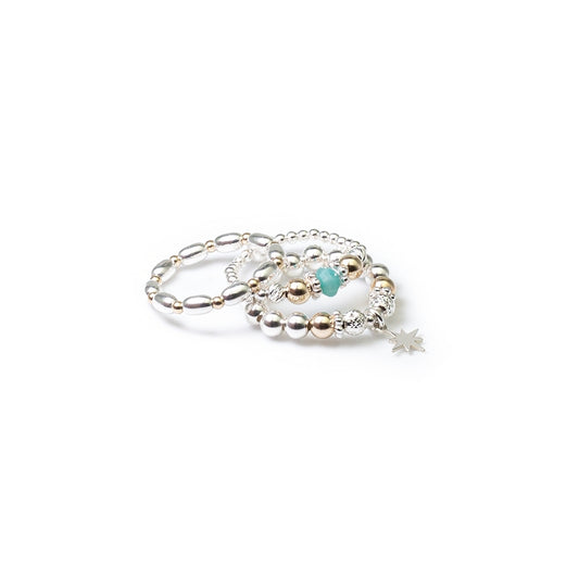 Stella silver ring stack with Amazonite gemstone