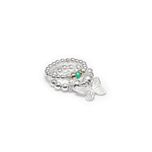 Load image into Gallery viewer, Eirene silver ring stack with Butterfly and Chrysoprase gemstone